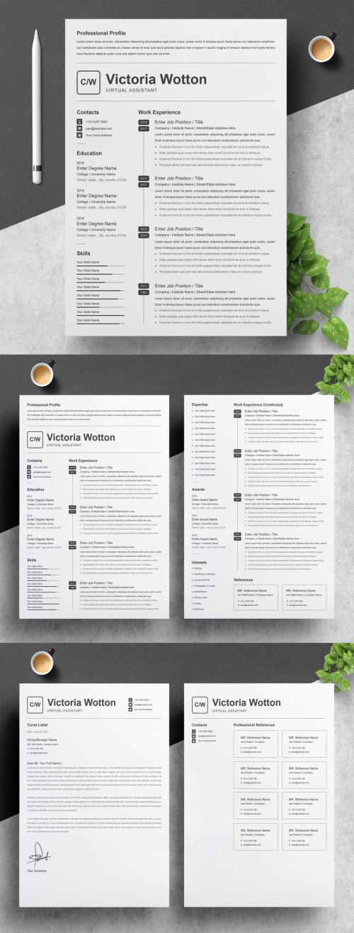 Adobe Stock - Black and White Resume and Cover Letter Layout - 374374369