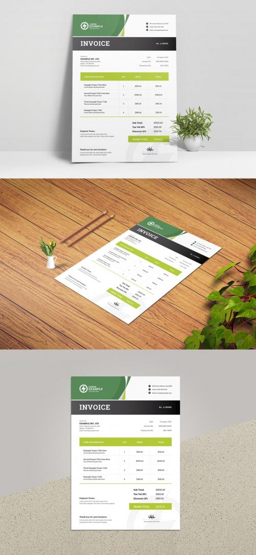 Adobe Stock - Creative Business Invoice with Green and Black Accents - 375233996