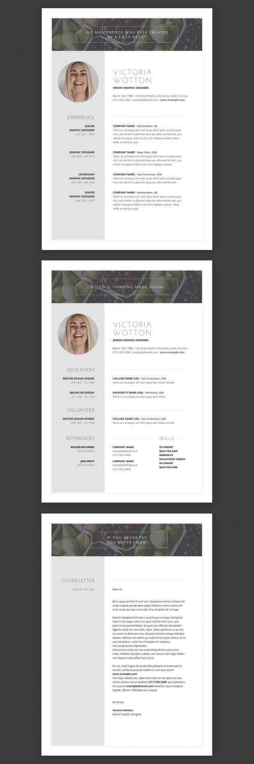 Adobe Stock - Delicate Resume with Header and Quotation - 375651498