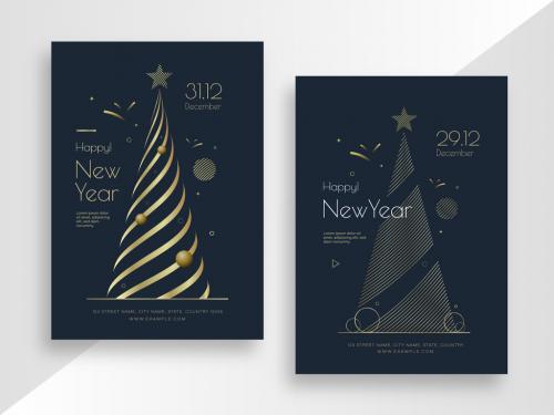 Adobe Stock - New Year Invitation Card Set with Golden Christmas Tree - 375702176