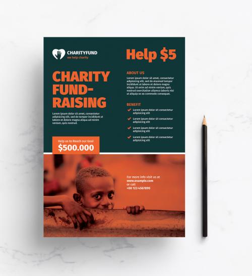 Adobe Stock - Charity Fundraising Flyer Layout with Orange Accents - 375928456