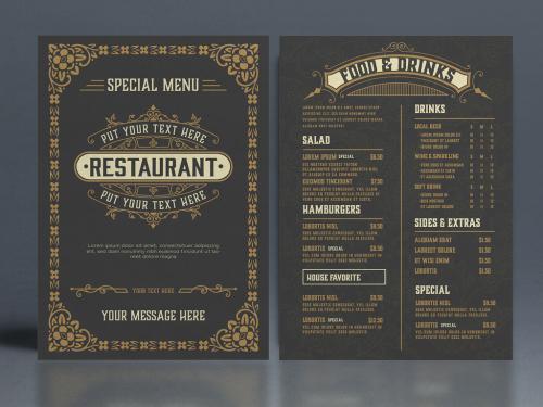 Adobe Stock - Restaurant Menu Layout with Ornamental Elements - 376796777