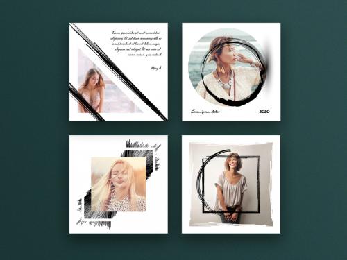 Adobe Stock - Abstract and Minimalistic Social Media Layouts with Black Brush Elements - 376948834