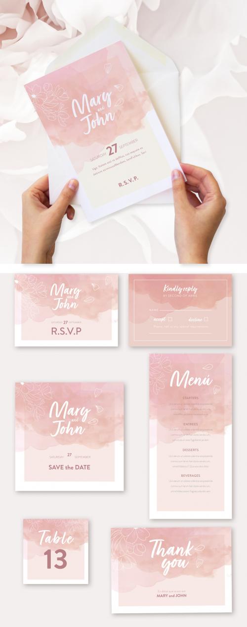 Adobe Stock - Pink Flowers Style Wedding Set - 376981348