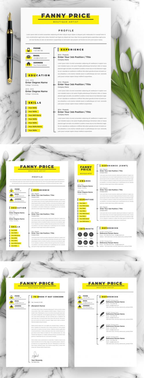 Adobe Stock - Yellow and Black Resume with Cover Letter and Reference Page - 376984907