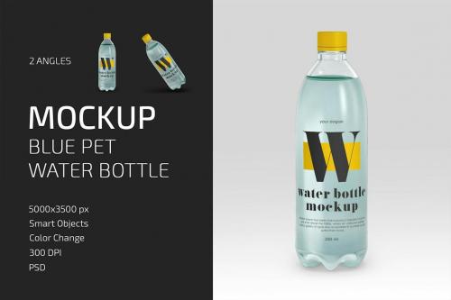 Blue PET Water Bottle Mockup Set