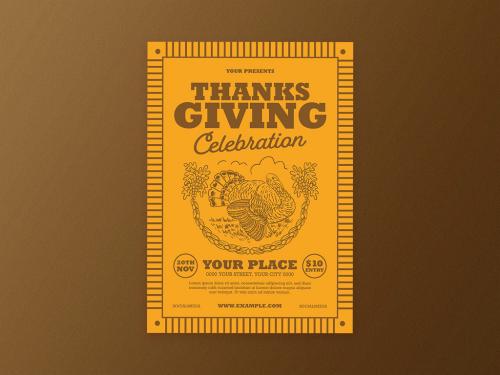 Adobe Stock - Vintage Thanksgiving Invitation Flyer Layout - 378162277