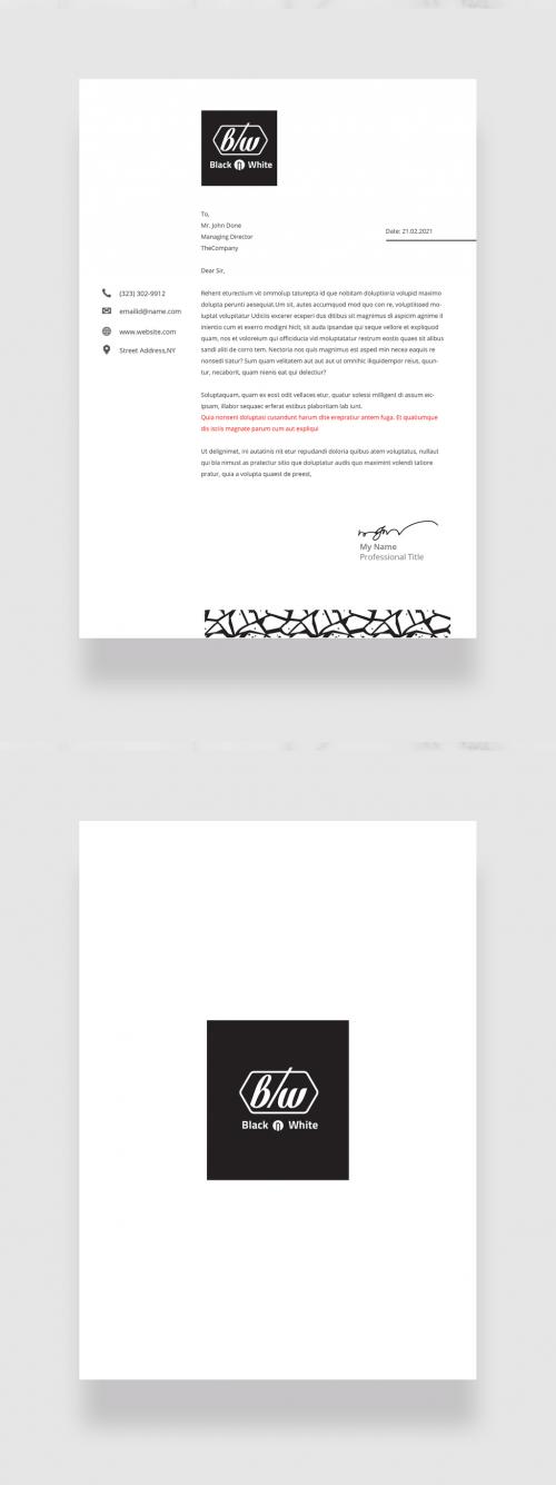 Adobe Stock - Black and White Letterhead Layout - 378394982