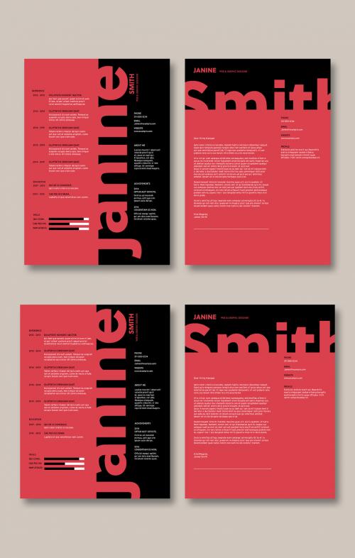 Adobe Stock - Bold Red and Black Resume Layout - 378632845