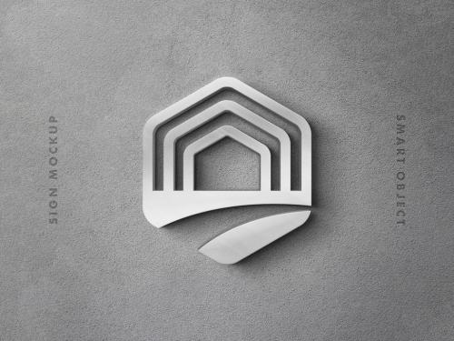 Adobe Stock - 3D Metallic Logo Sign Mockup on Concrete Wall - 380012812