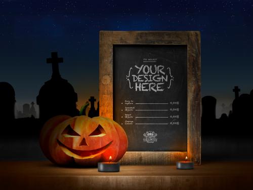 Adobe Stock - Halloween Mockup Rustic Chalkboard Poster - 381462175
