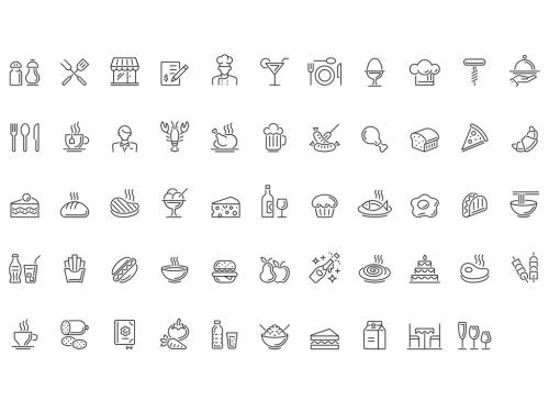 Adobe Stock - Food and Drinks Outline Icon Set - 381487645