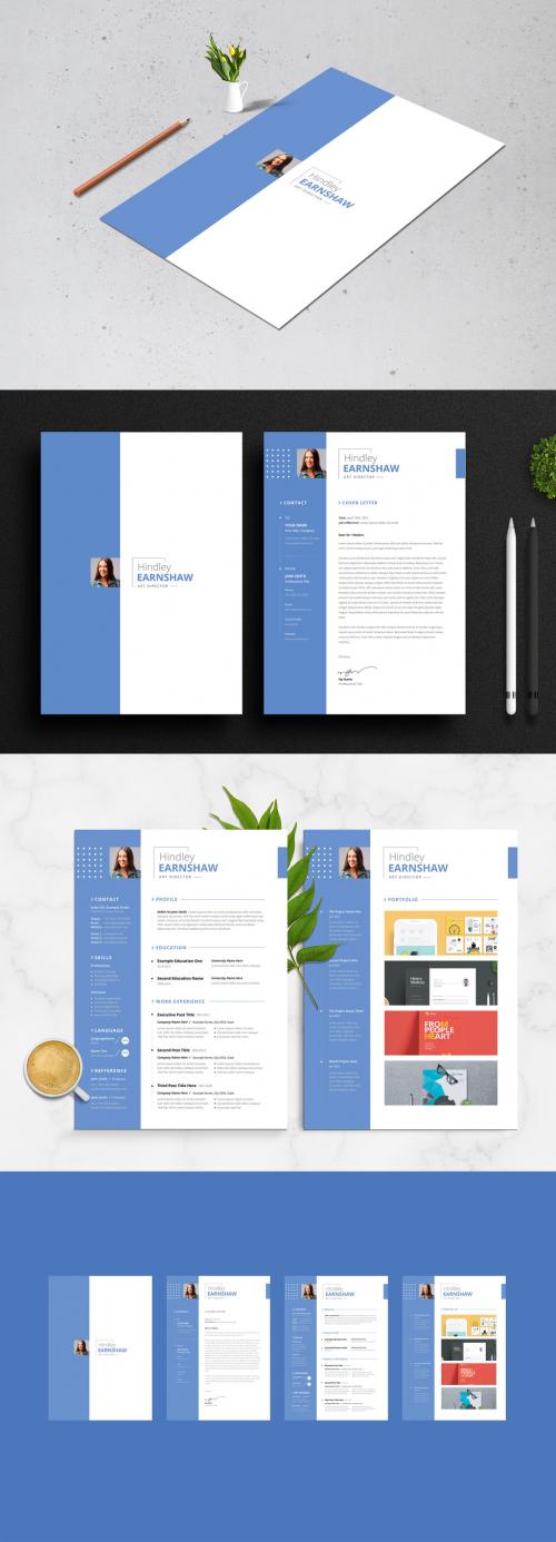 Adobe Stock - Creative Blue Resume with Cover Letter and Portfolio - 382168956