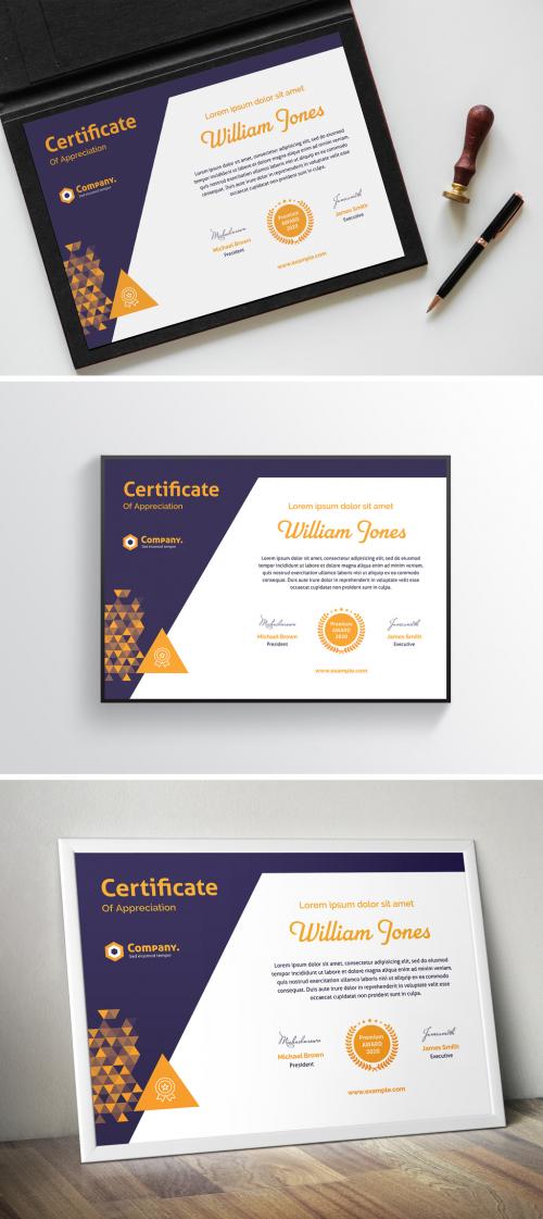 Adobe Stock - Certificate Layout with Yellow Gradient Triangle Elements - 383380345