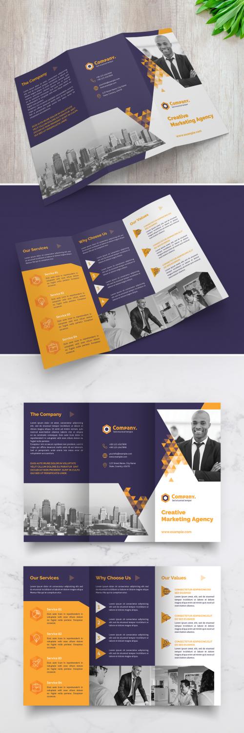 Adobe Stock - Trifold Brochure Layout with Yellow Gradient Triangle Elements - 383380489
