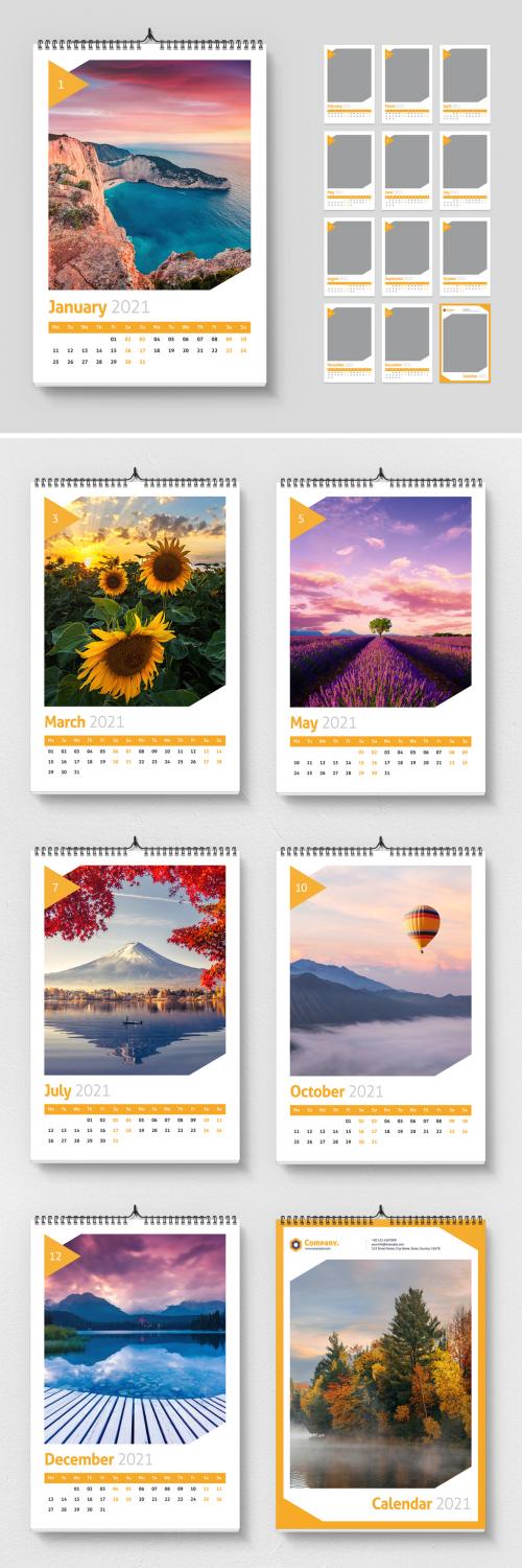 Adobe Stock - 2021 Wall Calendar Layout with Yellow Triangle Elements - 383380512