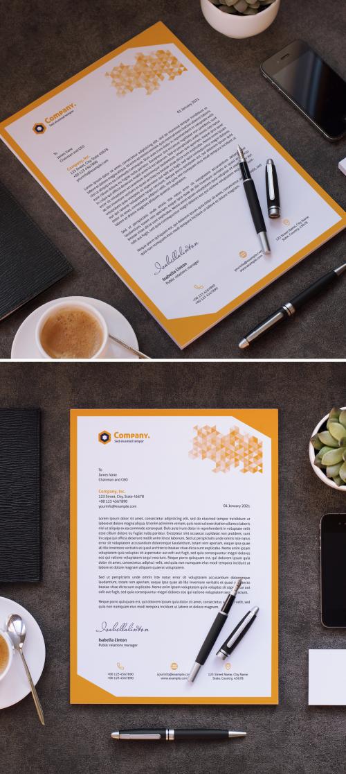 Adobe Stock - Letterhead Layout with Yellow Gradient Triangle Elements - 383381685