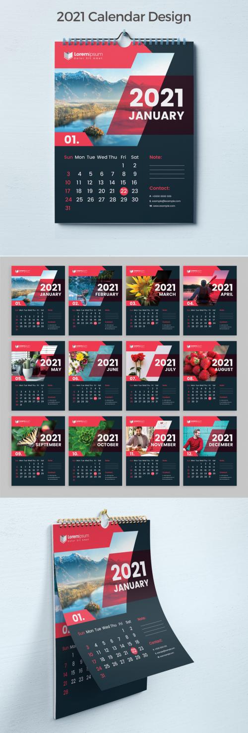 Adobe Stock - 2021 Dark Wall Calendar Layout - 383388879