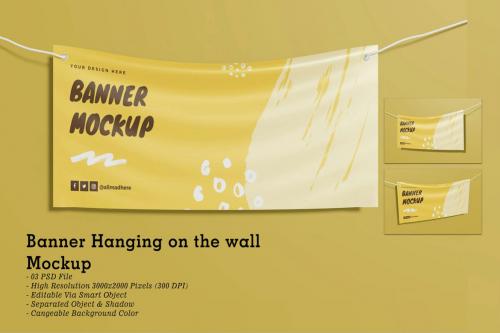 Banner Hanging on the Wall Mockup (R)