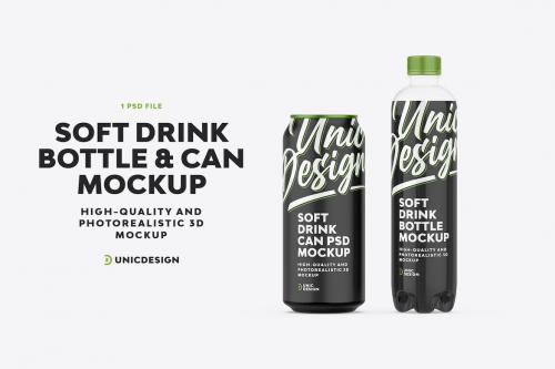 Soft Drink Bottle & Can Mockup