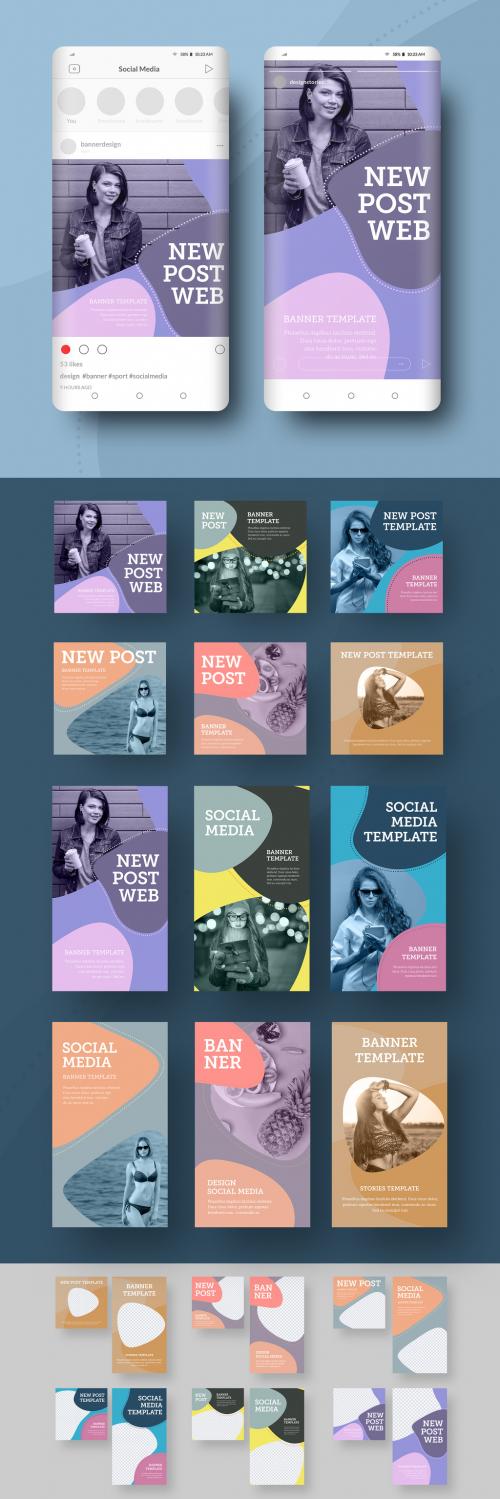 Adobe Stock - 12 Social Media Banners with Curved Shapes - 386742568