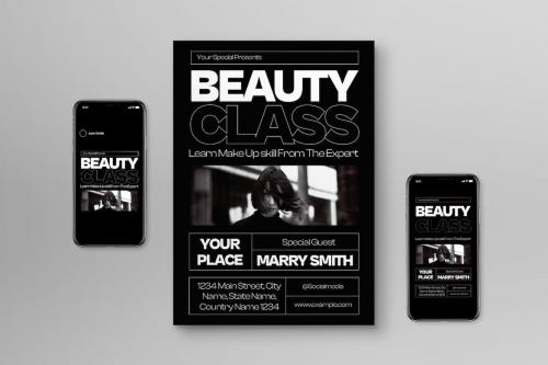 Black Modern Beauty Class Flyer Set