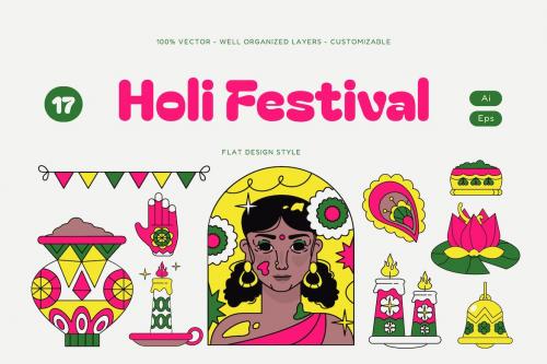 Flat Design Holi Festival Asset Illustration