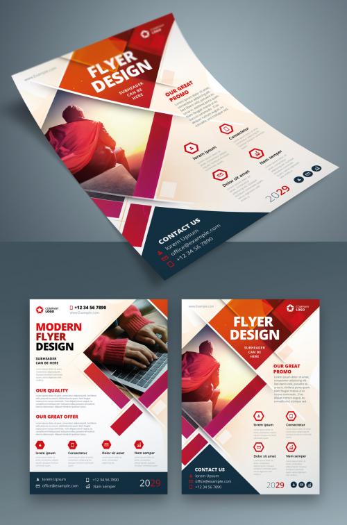 Adobe Stock - Flyer Layout with Red Layered Rectangle Shapes - 387465204