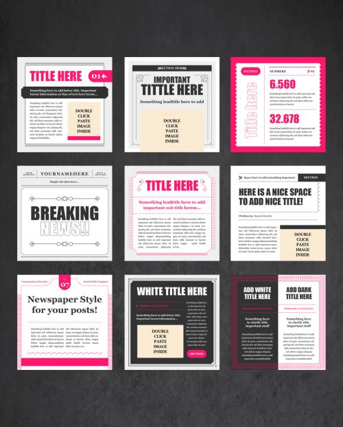 Adobe Stock - Square Newspaper Style Social Media Layouts - 388082707