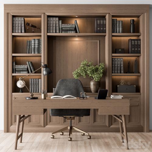 Classic Boss Desk and Library Wood Set - Office Furniture 278