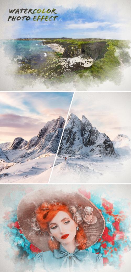 Adobe Stock - Watercolor Painting on Paper Texture Photo Effect Mockup - 388094062