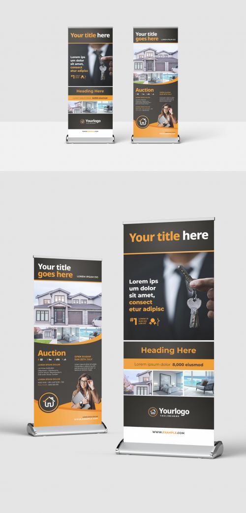 Adobe Stock - Modern Real Estate Roll Up Banner Layout with Orange Accent - 388567183