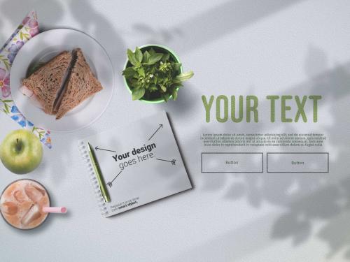 Adobe Stock - Back to School Notebook and Healthy Food with White Background Mockup - 388585416