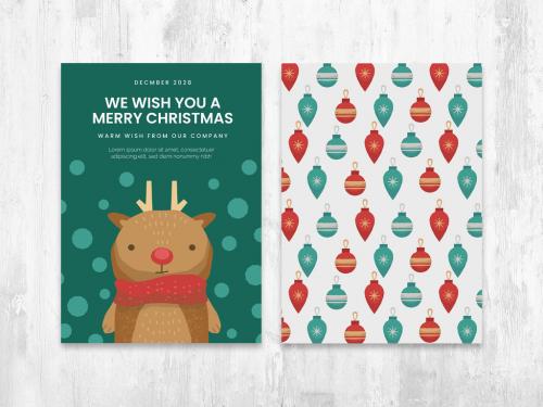 Adobe Stock - Christmas Card Flyer Layout with Cute Reindeer Character - 389722253
