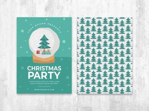 Adobe Stock - Christmas Winter Flyer Layout with Snow Globe and Christmas Tree Pattern - 389722289