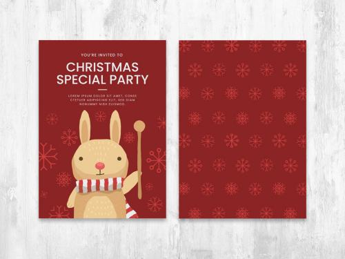 Adobe Stock - Minimal Christmas Card Flyer Layout with Cute Rabbit Character - 389722318
