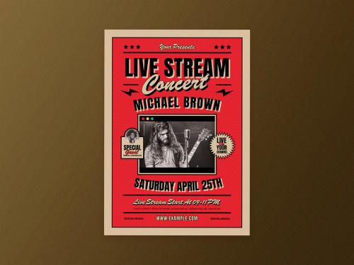 Adobe Stock - Rock and Roll Live Stream Concert Flyer Layout - 389975421