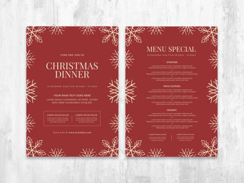Adobe Stock - Christmas Menu Layout with Rustic Snowflake Illustrations - 390469223