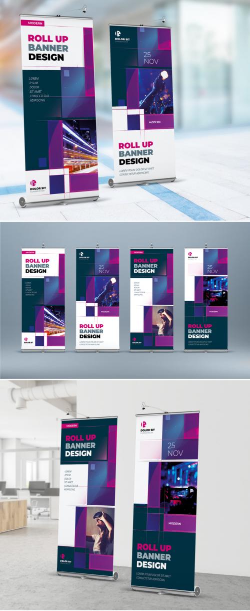 Adobe Stock - Violet Roll Up Layout with Rectangles - 392074853