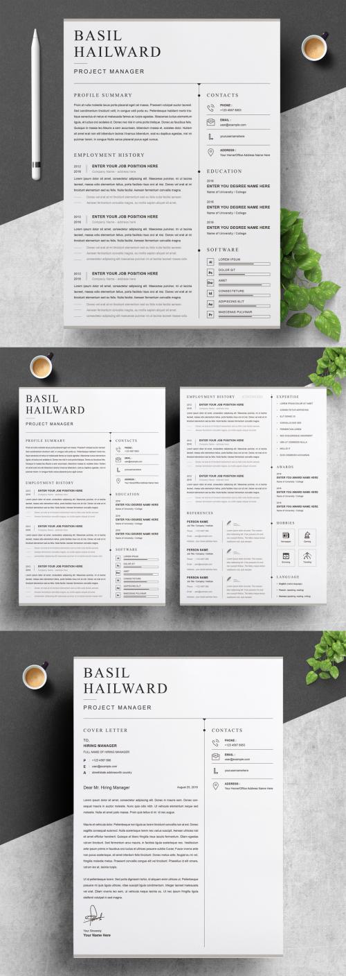 Adobe Stock - Vector Minimalist Creative Cover Letter and Two Page Resume Layout - 392091060