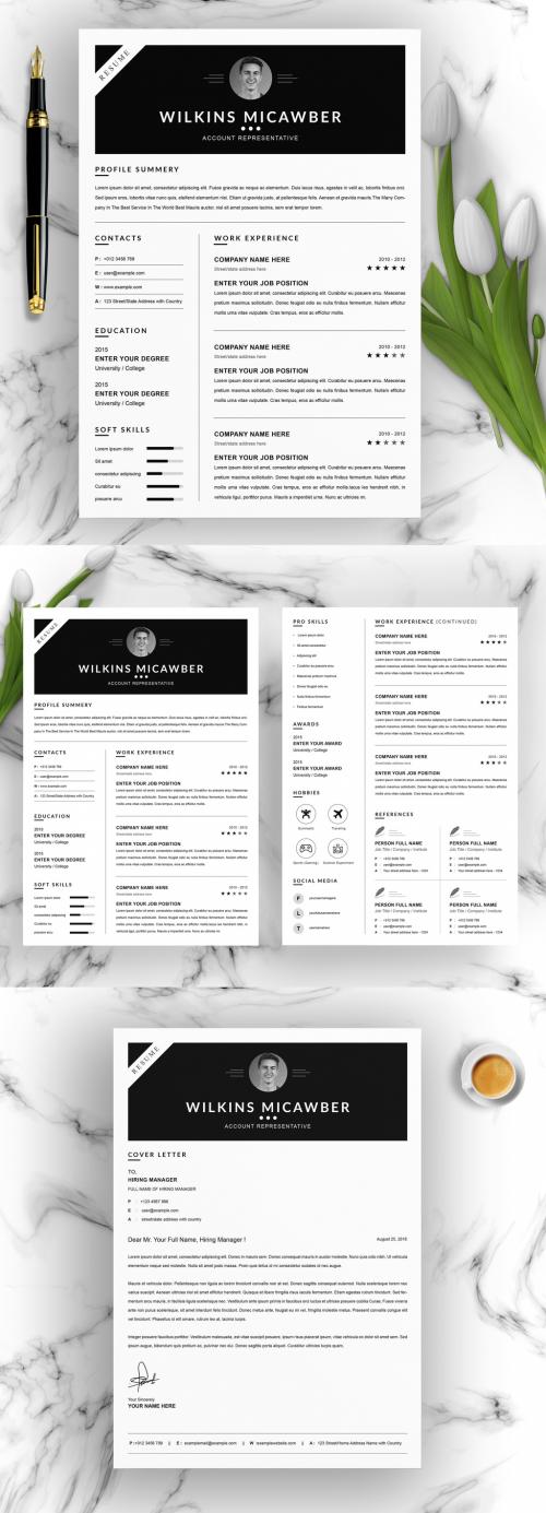 Adobe Stock - Black and White Resume and Cover Letter Layout - 392091096