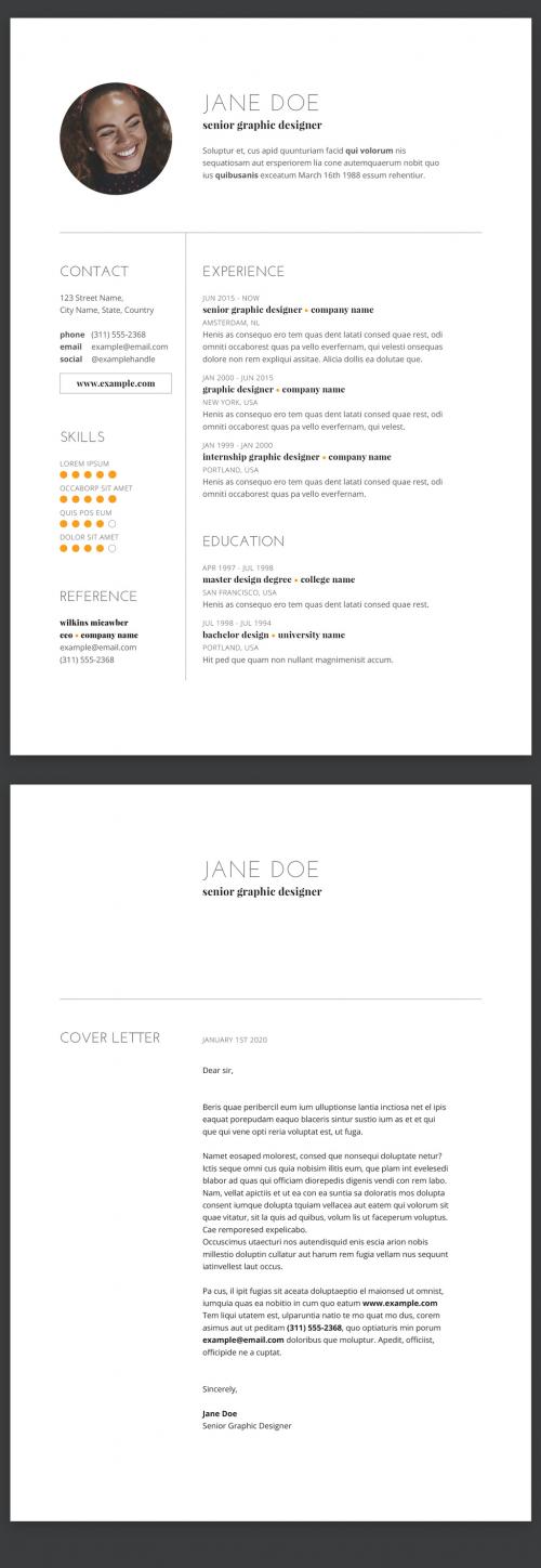Adobe Stock - Cv Resume and Cover Letter Layout with Simple Minimal Contemporary Style - 392313855