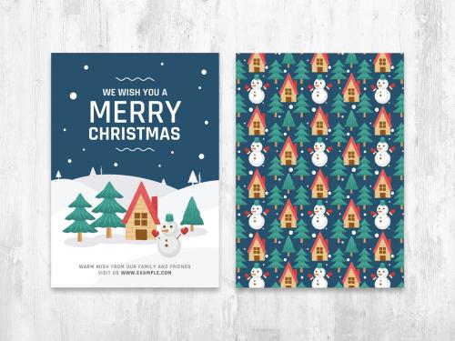 Adobe Stock - Merry Christmas Card Layout with Snowy Winter Scene - 392337606