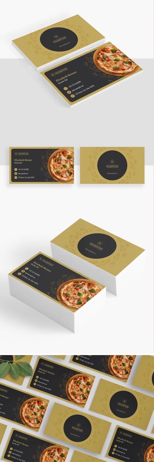 Adobe Stock - Restaurant Business Card Layout with Golden Accents - 393196082