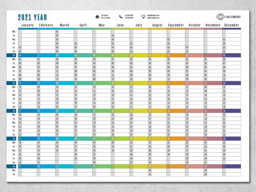 Adobe Stock - 2021 Year Planner Layout with Rainbow Elements - 394738705