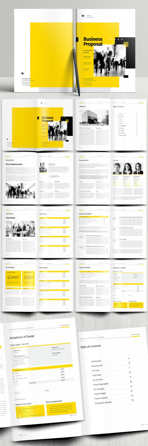 Adobe Stock - Business Proposal Booklet Layout with Yellow and Black Accents - 394749860