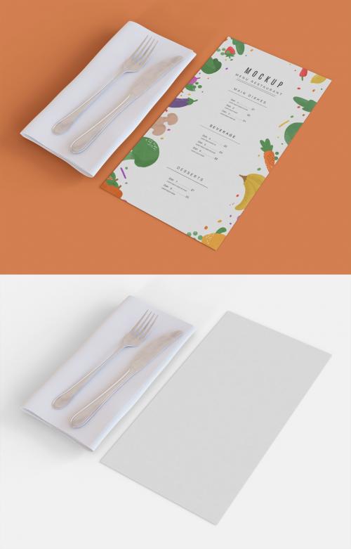 Adobe Stock - Fork and Knife with Menu Mockup - 394765311