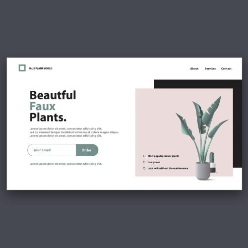 Adobe Stock - Website Landing Page Template with Plant Illustration - 395813409
