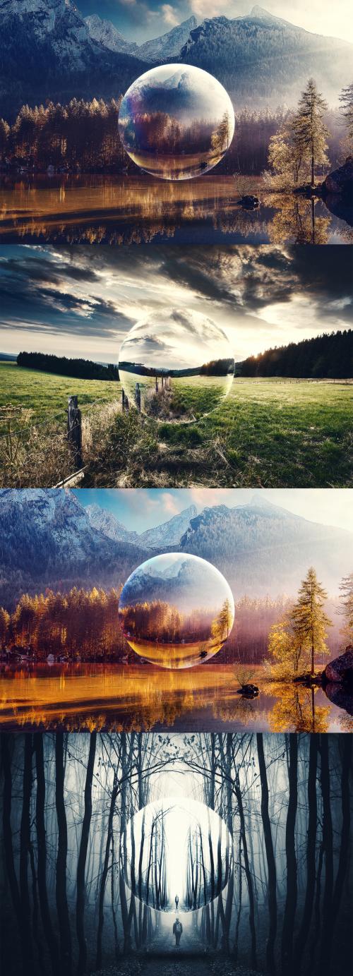 Adobe Stock - Mirror Sphere Photo Effect Mockup - 396398857