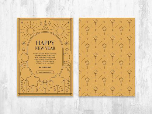 Adobe Stock - New Years Eve Greeting Card Layout with Minimal Nye Line Art Illustrations - 396607341
